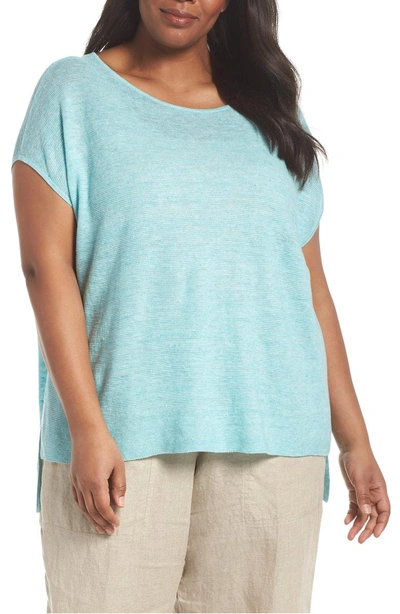 Shop Eileen Fisher Organic Linen Poncho In Pale Turquoise