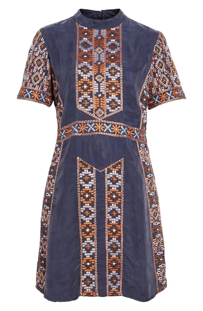 Shop Kas New York Luton Embroidered A-line Dress In Navy