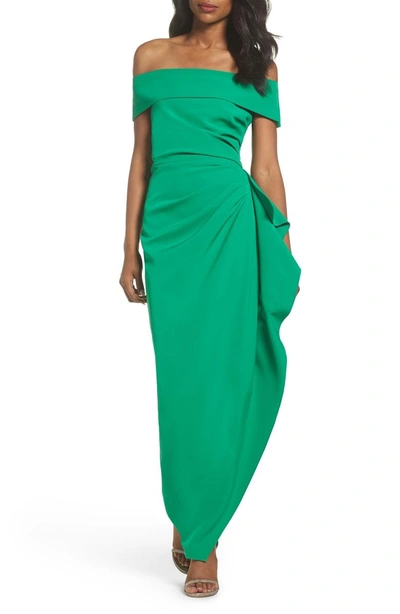 Shop Vince Camuto Off The Shoulder Crepe Gown In Green