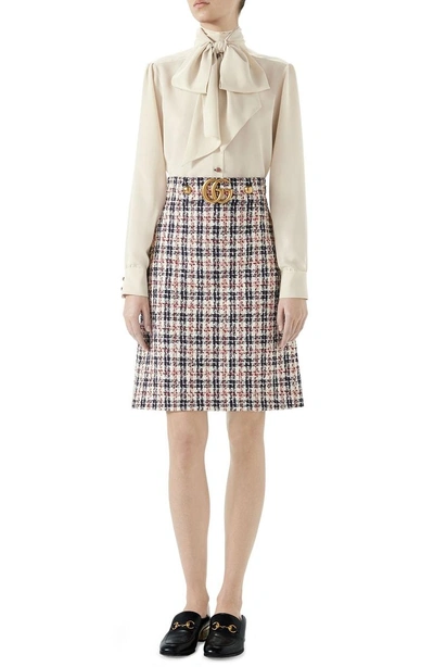 Shop Gucci Tweed A-line Skirt In Gardenia/ Ink
