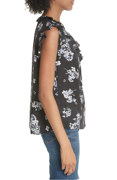 Shop Rebecca Taylor Hydrangea Tie Neck Silk Top In Black Combo