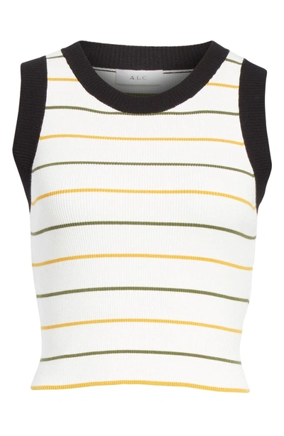 Shop A.l.c Rita Stripe Rib Knit Top In White/ Olive/ Mustard