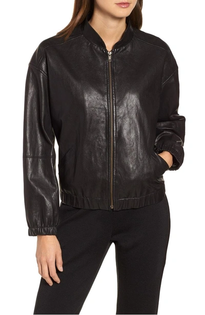 Shop Eileen Fisher Leather Bomber Jacket In Black
