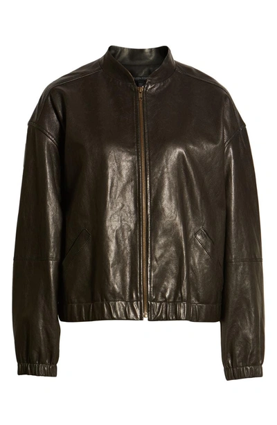 Shop Eileen Fisher Leather Bomber Jacket In Black