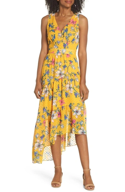 Shop Eliza J Sleeveless Asymmetrical Hem Midi Dress In Yellow