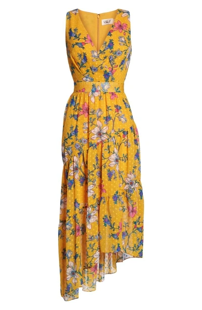 Shop Eliza J Sleeveless Asymmetrical Hem Midi Dress In Yellow