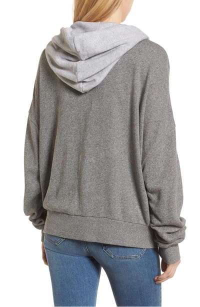 Shop Splendid Ruched Sleeve Hoodie In Heather Grey