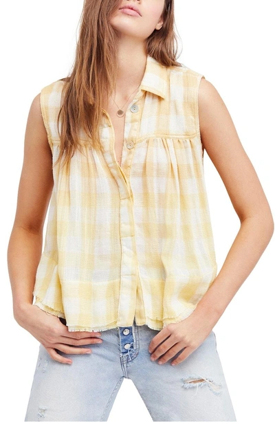 Shop Free People Hey There Sunrise Button Front Shirt In Yellow