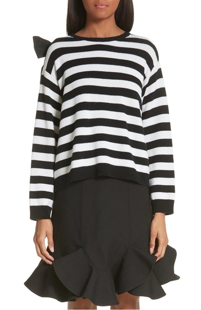 Shop Valentino Bow Detail Stripe Cashmere Sweater In Black/ Ivory