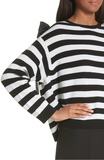 Shop Valentino Bow Detail Stripe Cashmere Sweater In Black/ Ivory