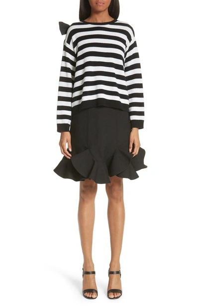 Shop Valentino Bow Detail Stripe Cashmere Sweater In Black/ Ivory