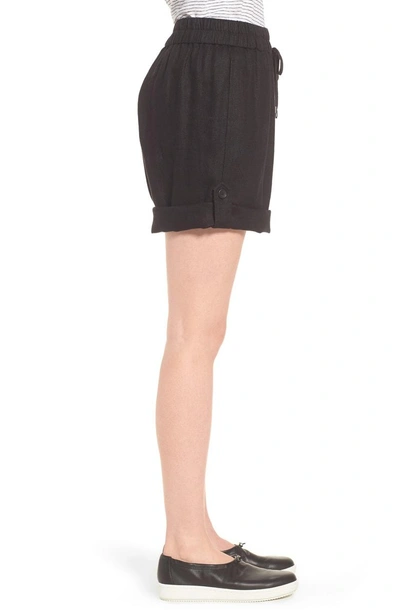 Shop Eileen Fisher Rolled Organic Linen Shorts In Black