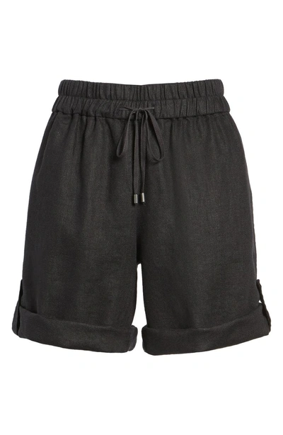 Shop Eileen Fisher Rolled Organic Linen Shorts In Black