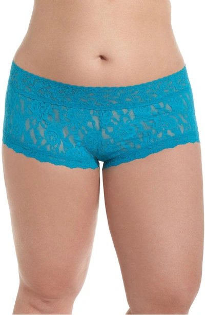 Shop Hanky Panky Stretch Lace Boyshorts In Maui Blue