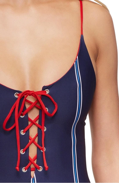 Shop Tavik Monahan One-piece Swimsuit In Evening Blue Stripe