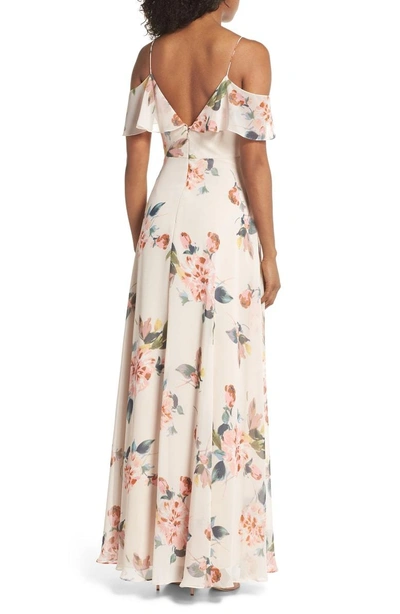 Shop Jenny Yoo Mila Cold Shoulder Gown In Soft Blush Multi