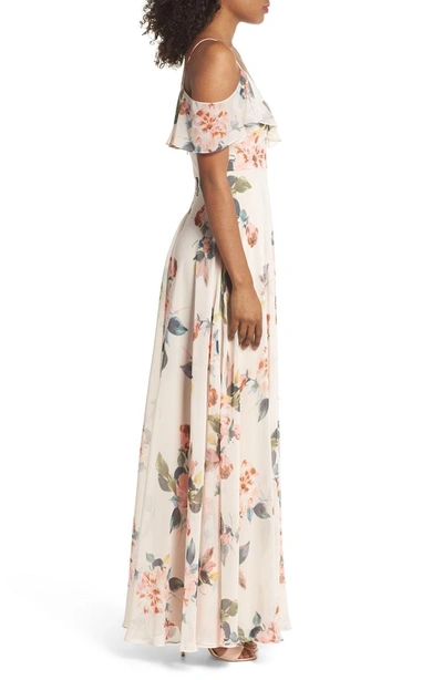 Shop Jenny Yoo Mila Cold Shoulder Gown In Soft Blush Multi