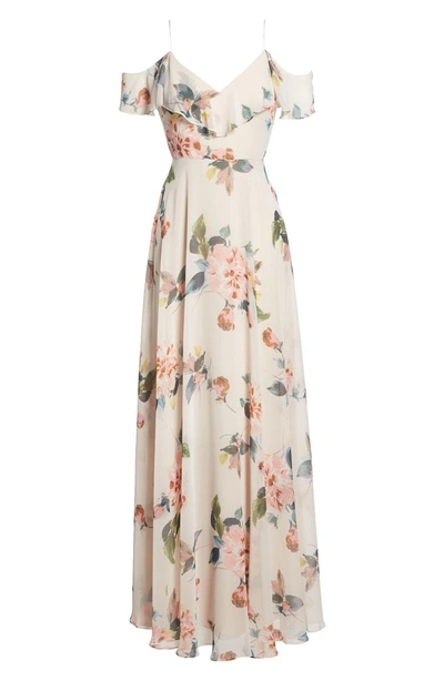 Shop Jenny Yoo Mila Cold Shoulder Gown In Soft Blush Multi