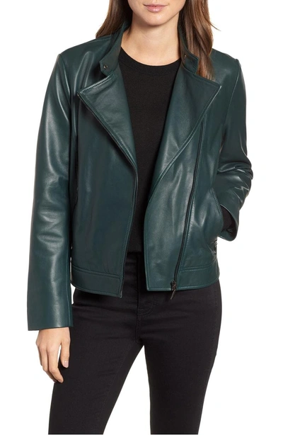 Shop Bernardo Clean Leather Jacket In Deep Green