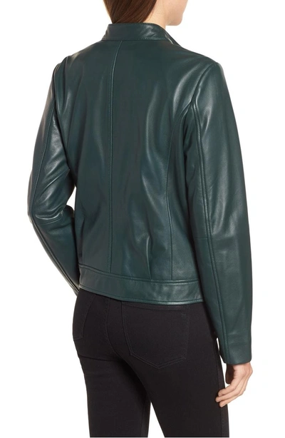 Shop Bernardo Clean Leather Jacket In Deep Green