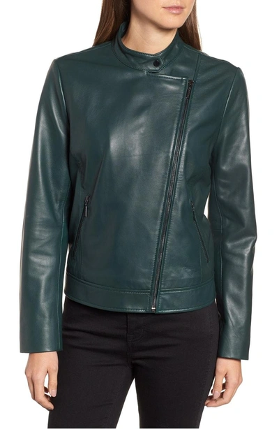 Shop Bernardo Clean Leather Jacket In Deep Green