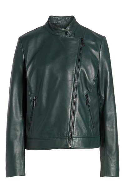 Shop Bernardo Clean Leather Jacket In Deep Green