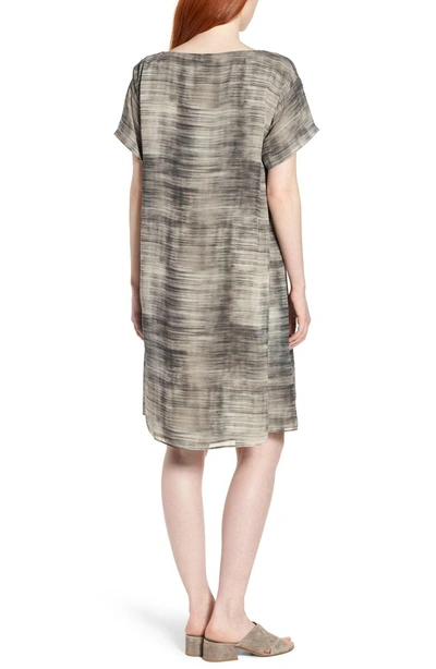 Shop Eileen Fisher Bateau Neck Silk Shift Dress In Limestone