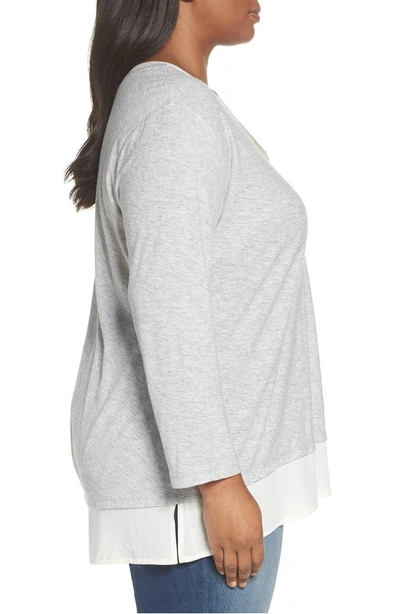 Shop Vince Camuto Woven Hem Layered Top In Grey Heather