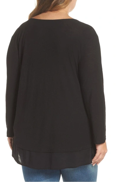 Shop Vince Camuto Woven Hem Layered Top In Rich Black