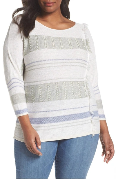 Shop Nic + Zoe Juniper Fringe Stripe Linen Blend Sweater In Multi
