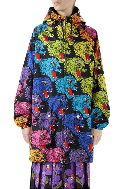 Shop Gucci Rainbow Panther Hooded Jacket In Rainbow Print