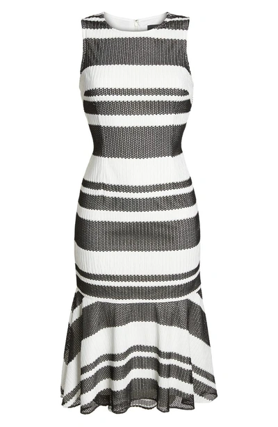 Shop Adrianna Papell Sleeveless Stripe Trumpet Sheath Dress In Black/ Ivory