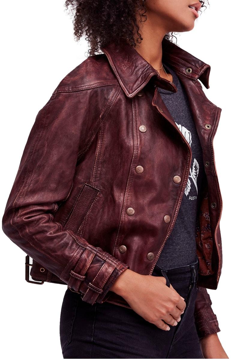 Free People Avis Leather Jacket In Brown Modesens