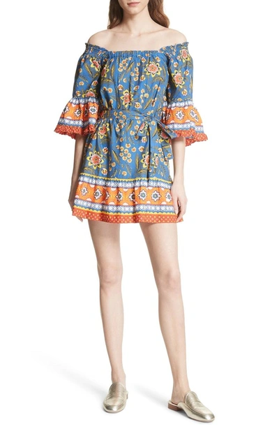 Shop Joie Chloris Off The Shoulder Cotton Dress In Baja Blue