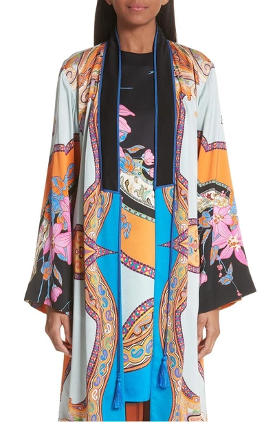 Shop Etro Lily Print Kimono Jacket In Orange Multi