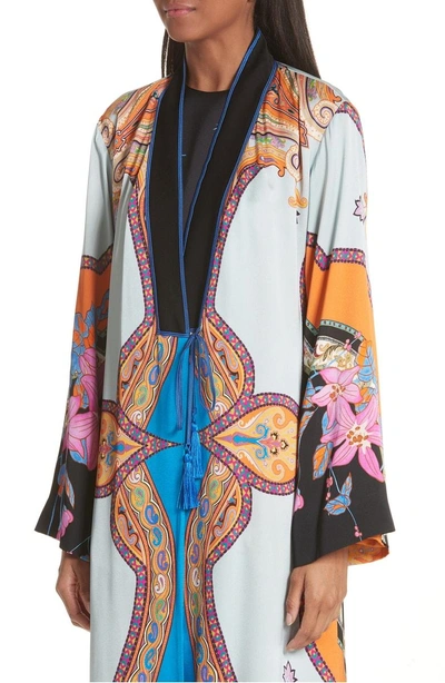 Shop Etro Lily Print Kimono Jacket In Orange Multi