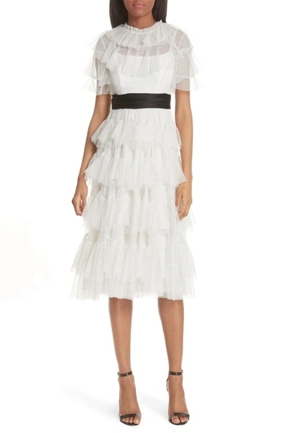 Shop Needle & Thread Tiered Tea Length Tulle Dress In Pearl