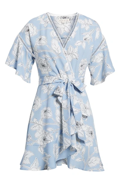 Shop Moon River Floral Print Wrap Dress In Sky Blue Floral