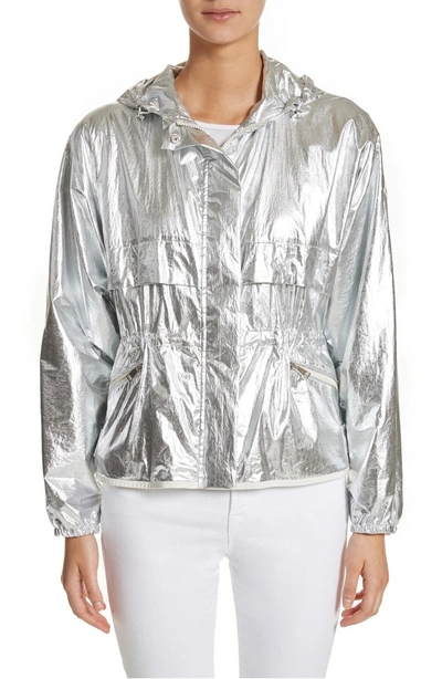 Shop Moncler Jais Metallic Hooded Raincoat In Silver