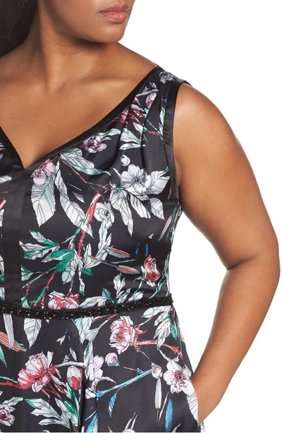 Adrianna Papell Print Satin Chiffon Handkerchief Dress In Black Multi