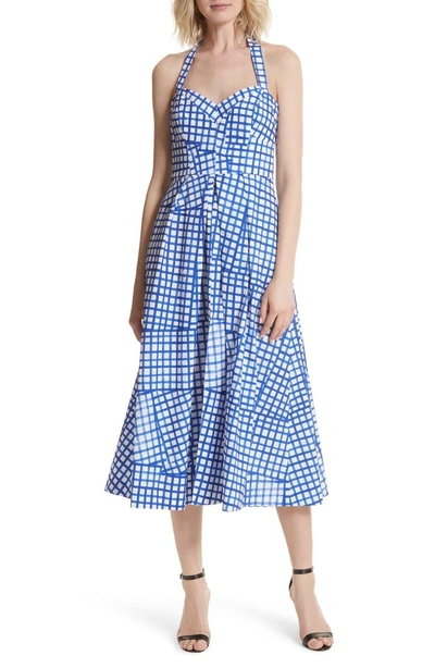 Shop Milly Paige Stretch Cotton Halter Dress In Blueberry