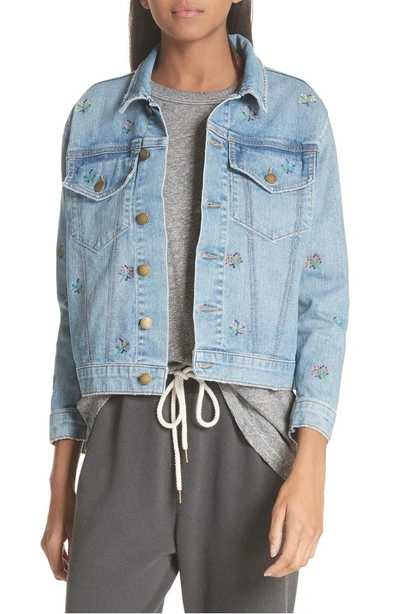 Shop The Great The Boxy Jean Jacket In Canteen Wash W/ Flower Emb