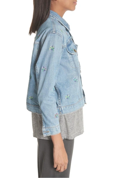Shop The Great The Boxy Jean Jacket In Canteen Wash W/ Flower Emb