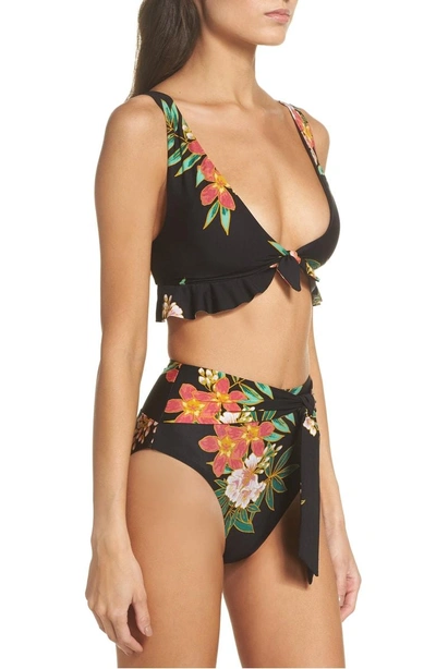 Shop Isabella Rose Tropicali Ruffle Bikini Top In Black Multi