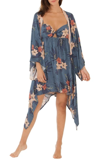 Shop Midnight Bakery Floral Kimono Robe In Blue Floral