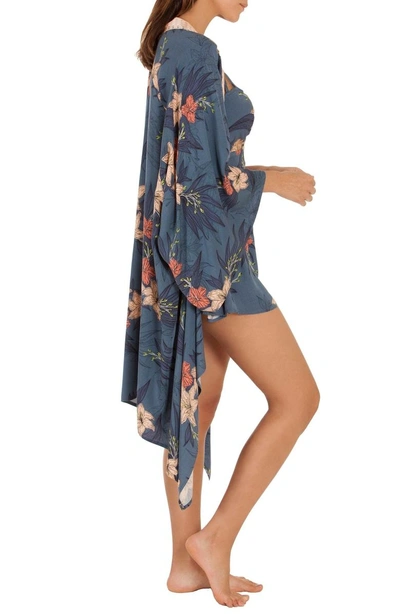 Shop Midnight Bakery Floral Kimono Robe In Blue Floral