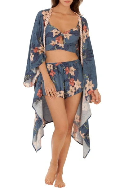 Shop Midnight Bakery Floral Kimono Robe In Blue Floral