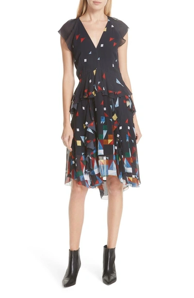 Shop Joie Kiersten Print Silk Dress In Midnight