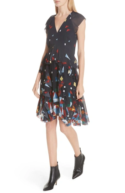 Shop Joie Kiersten Print Silk Dress In Midnight