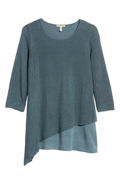 Shop Eileen Fisher Organic Linen Tunic Sweater In Blue Steel